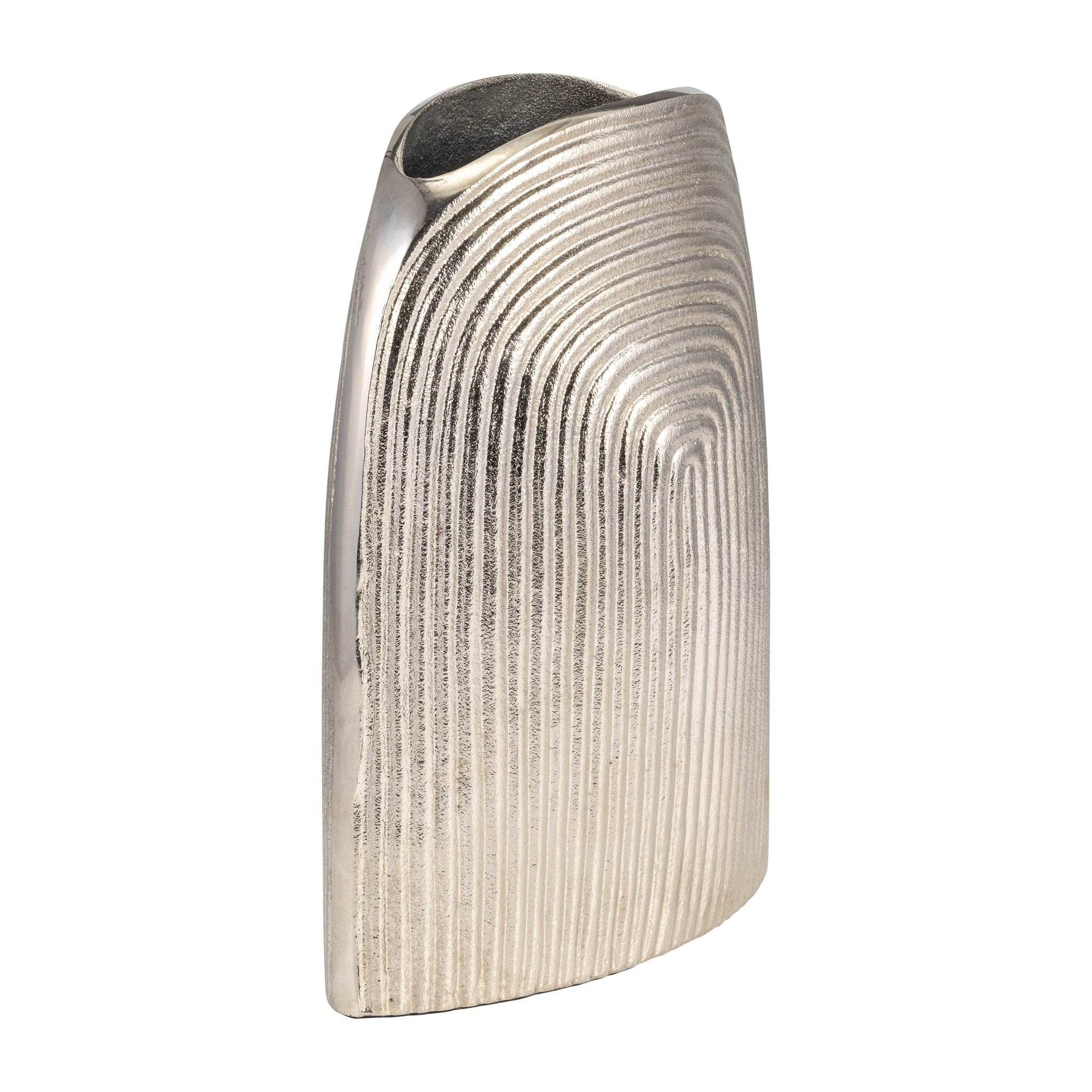 Silver 11 in. Aluminum Novelty Striped Arch Vase - HER Home Design Boutique